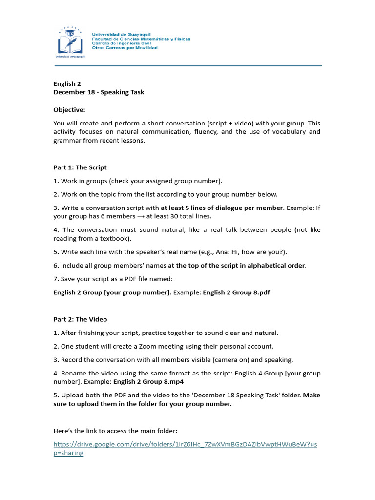 Group Speaking Task Guidelines | PDF | Linguistics | Languages