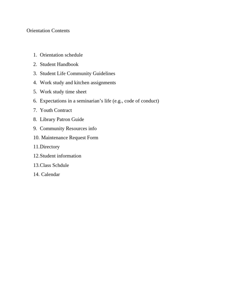 Orientation Contents | PDF