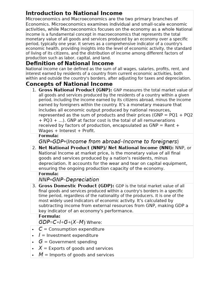 Understanding National Income Concepts | PDF | Measures Of National ...