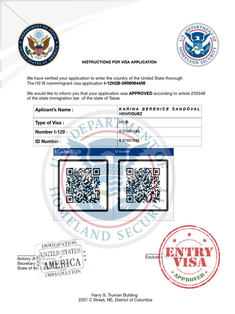 H2-B Visa Application Approval Notice | PDF