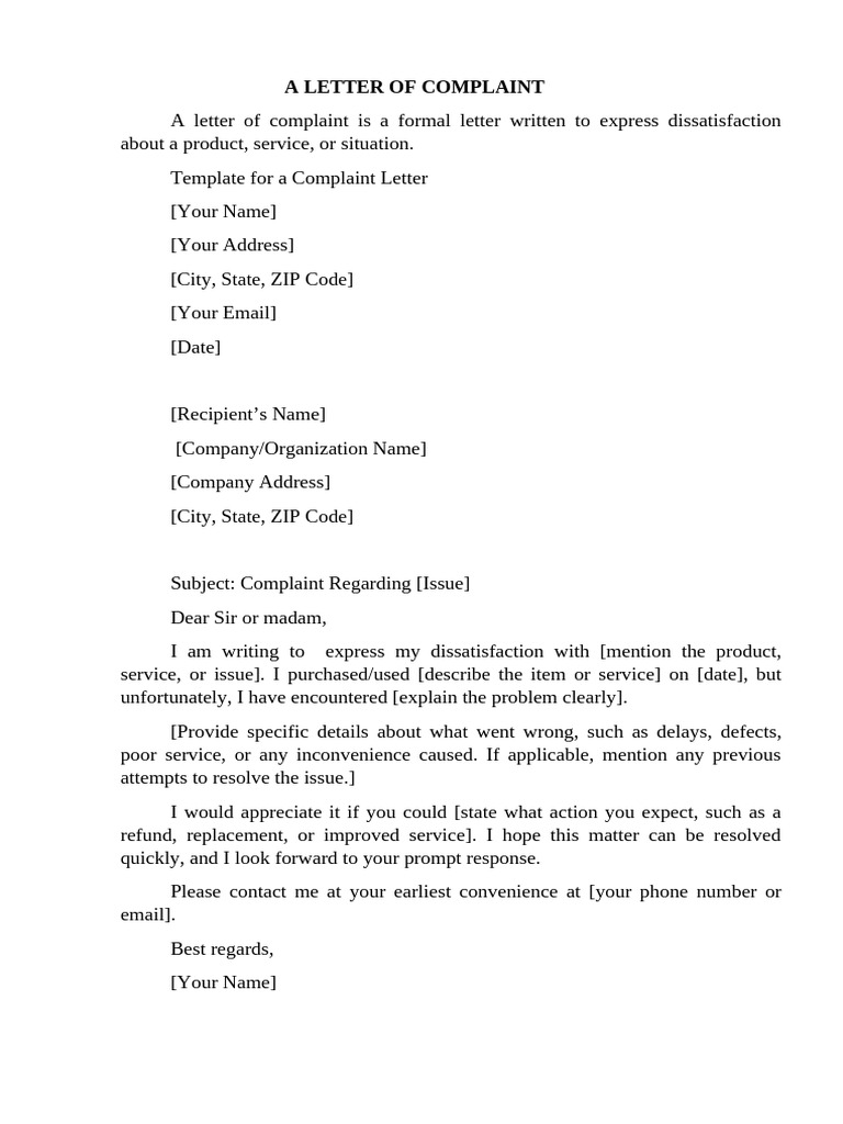 Complaint Letter Template Guide | PDF
