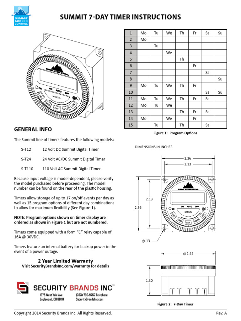 Summit 7-Day Timer Setup Guide | PDF | Relay | Electrical Engineering