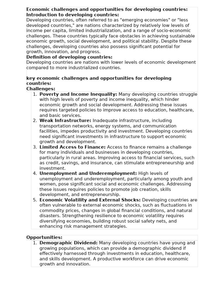 Economic Challenges & Opportunities in Developing Countries | PDF ...