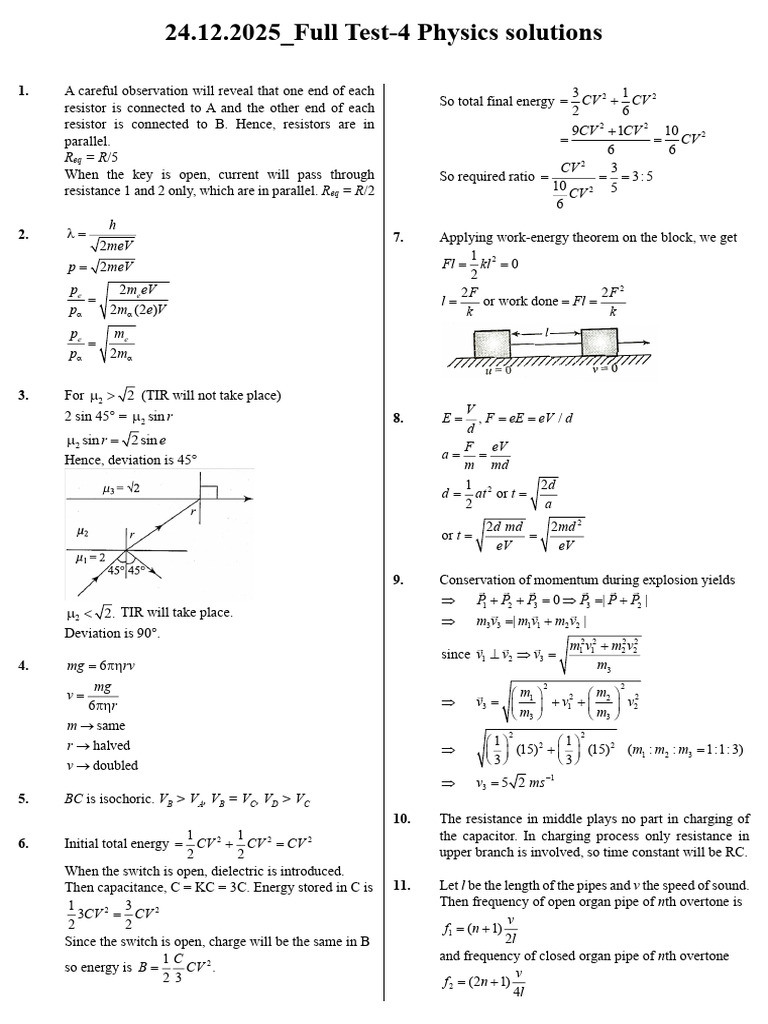 24.12.2025 FT-4 Physics Solutions | PDF | Physical Quantities | Electricity