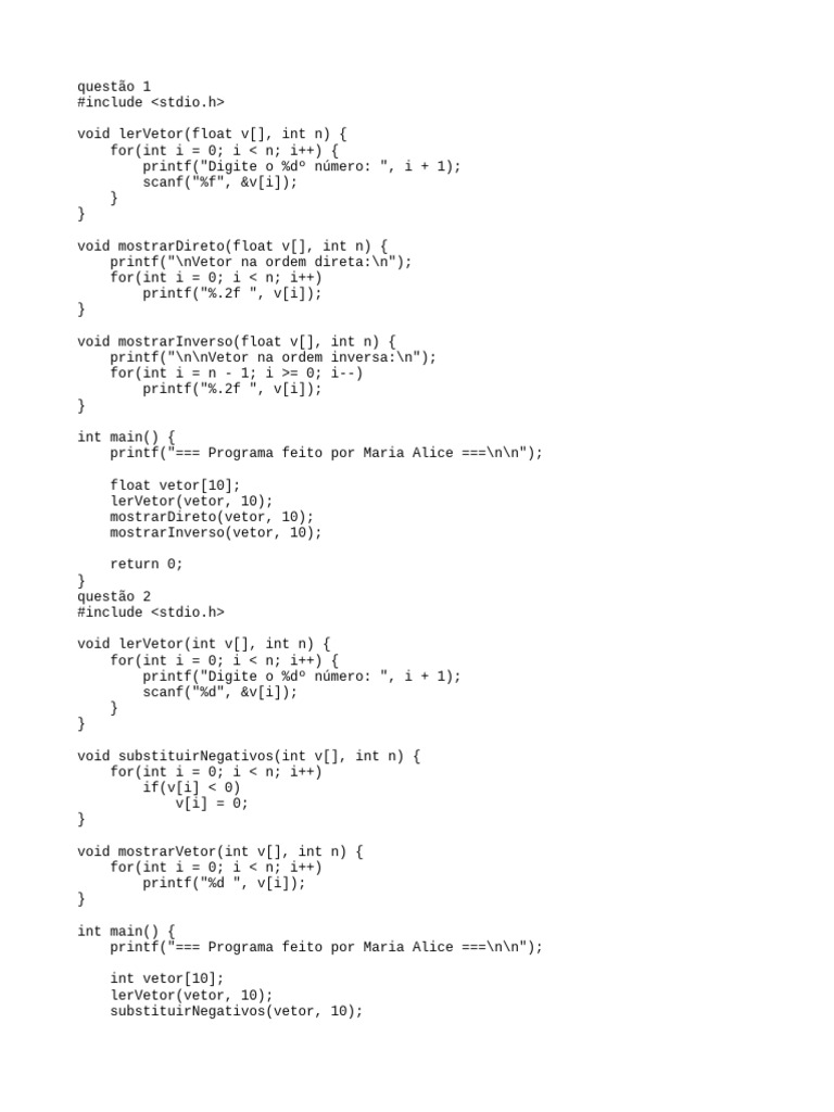 Exercícios de Programação em C com Vetores | PDF | Programação de ...