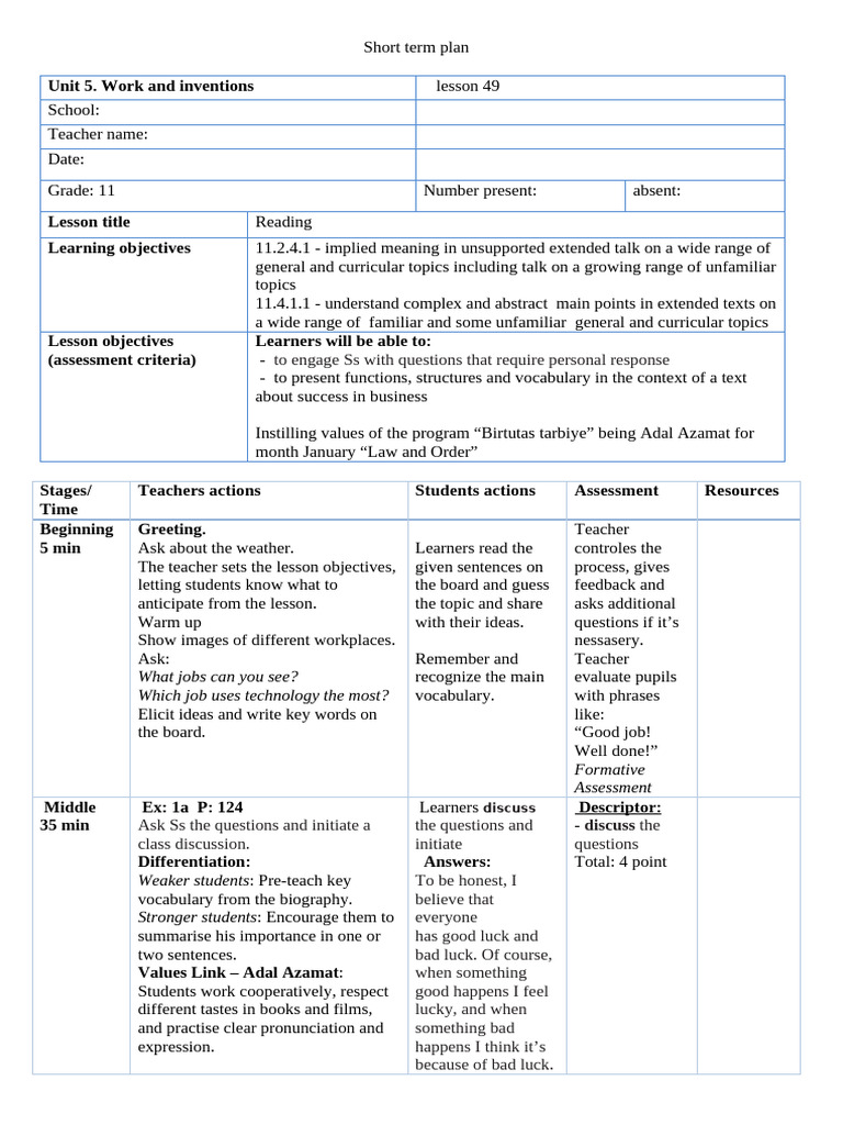 Lesson Plan: Adjectives and Adverbs | PDF | Adverb | Verb