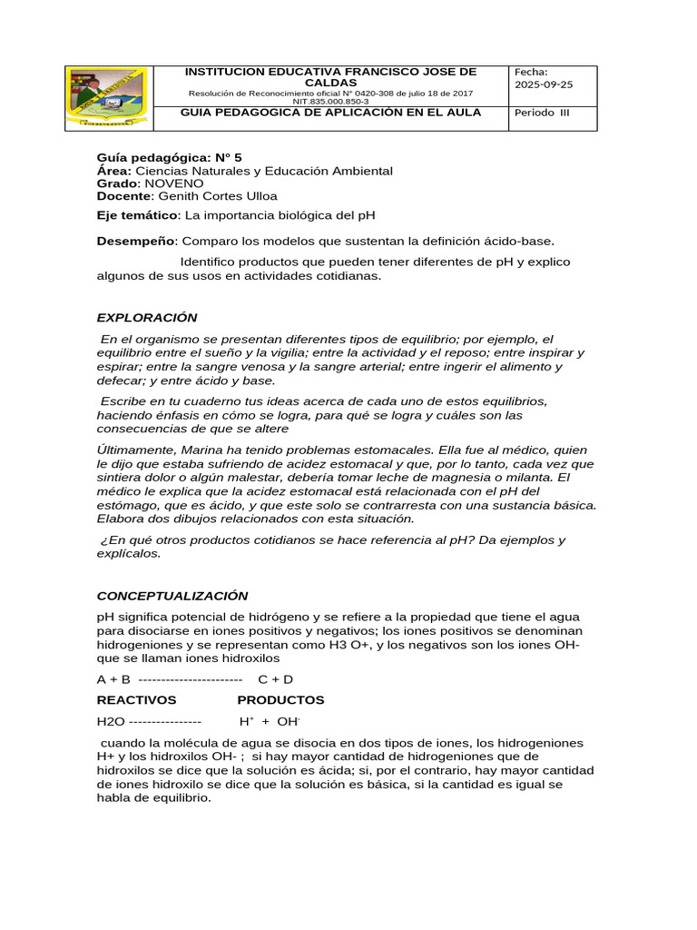 Guía sobre el pH en Ciencias Naturales | PDF | Ácido | Ph