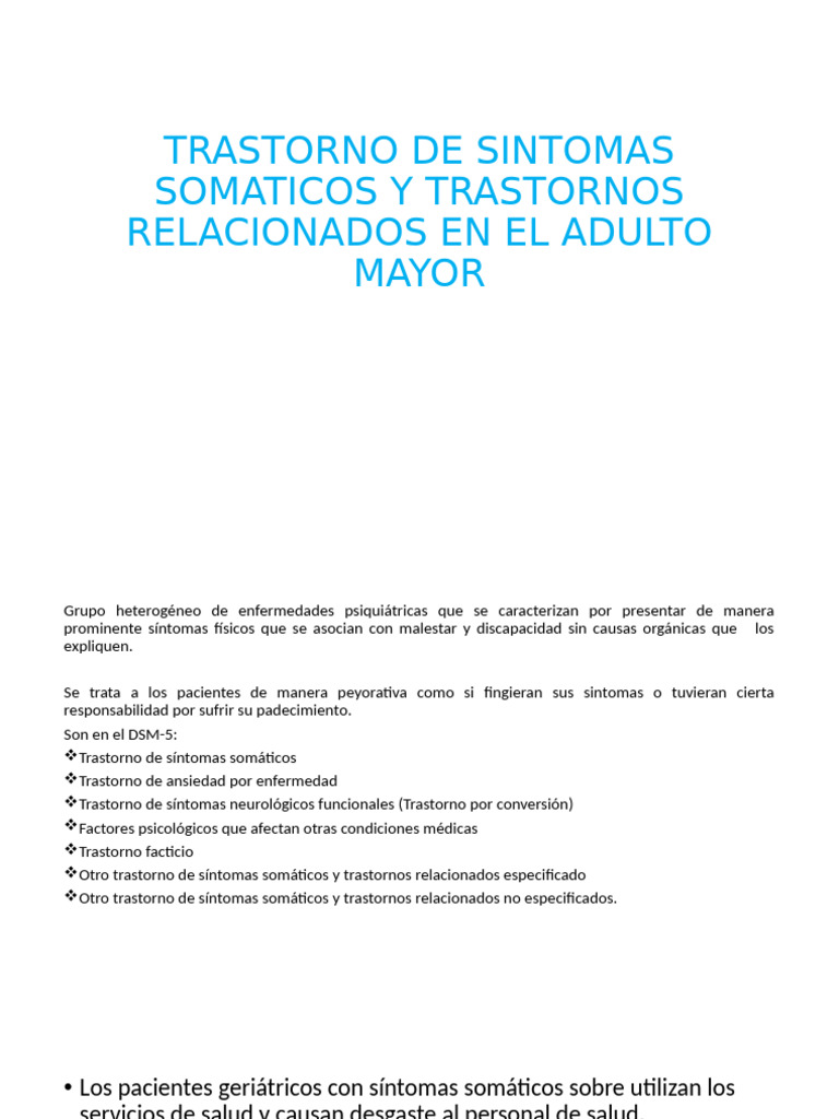 Trastornos Somáticos en Adultos Mayores | PDF | Trastorno mental | Ansiedad