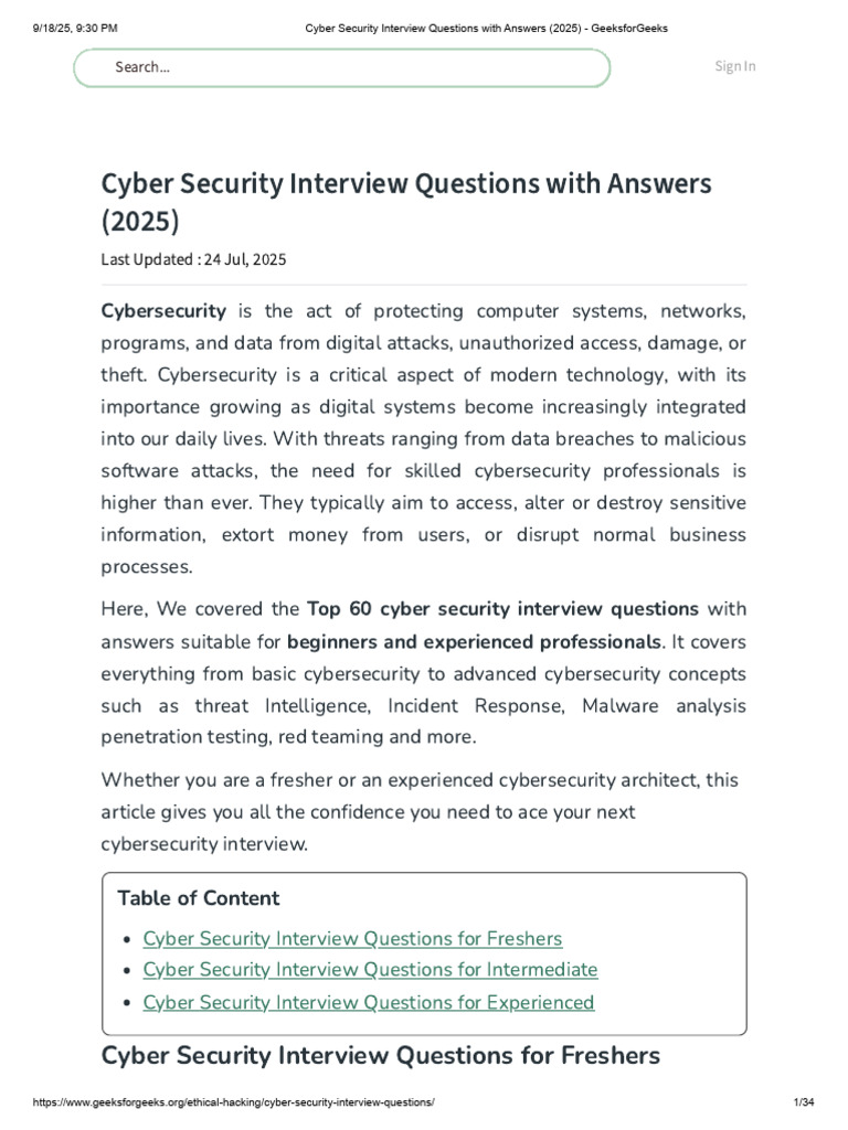 Top Cyber Security Interview Questions | PDF | Security | Computer Security