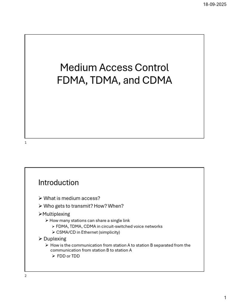 11-Medium Access Control-FDMA TDMA CDMA-Handouts | PDF | Channel Access ...