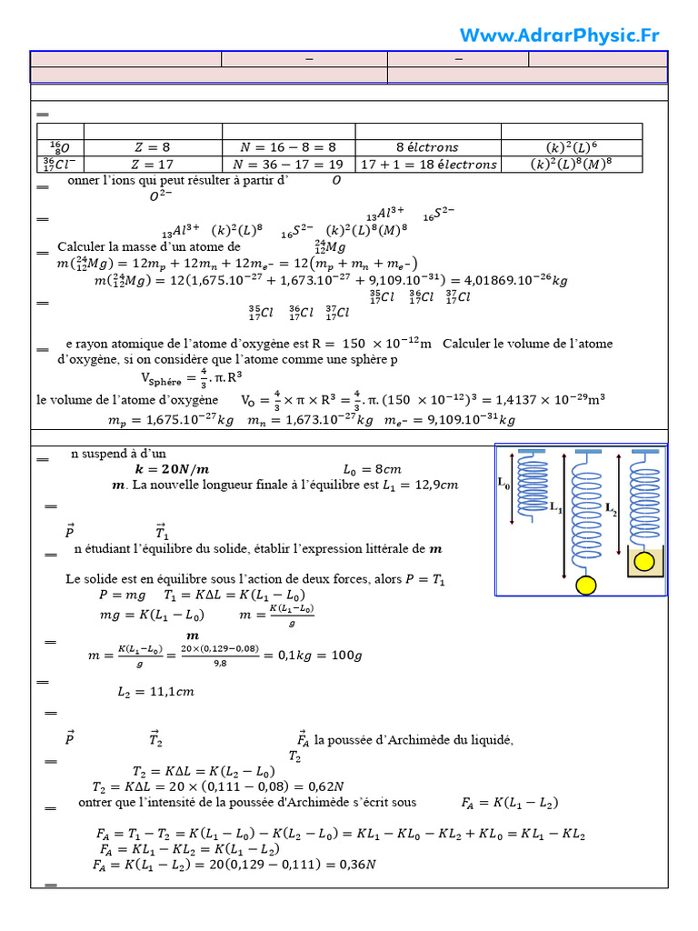 Contrôle de Physique-Chimie Semestre 1 | PDF | Éléments chimiques | Atomes