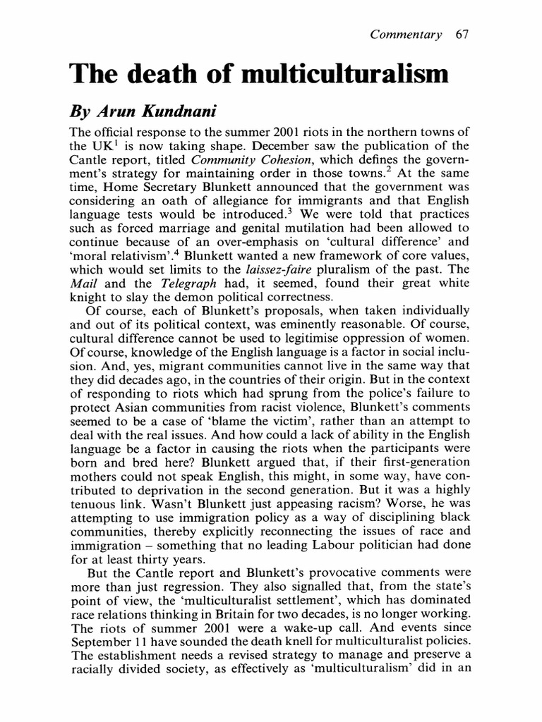 Kundnani2002 the Death of Multiculturalism | PDF