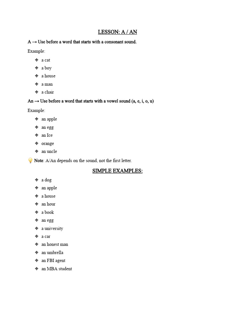 Mastering A/An Usage in English | PDF