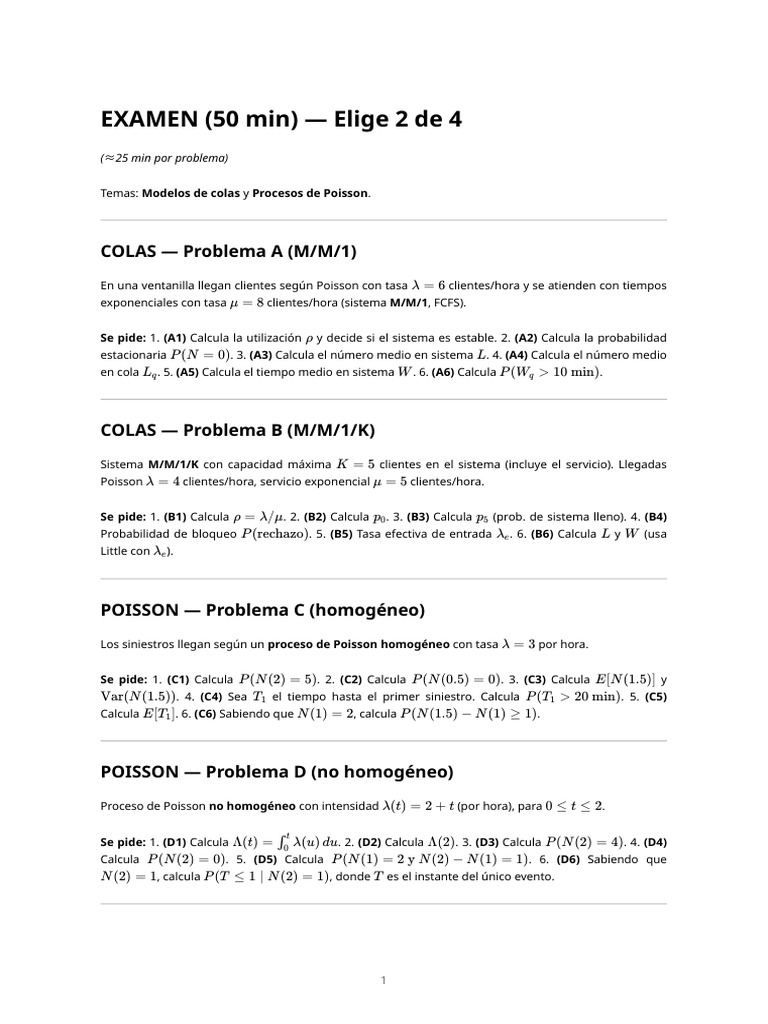 Examen de Modelos de Colas y Poisson | PDF | Ajedrez | Teoría del ajedrez