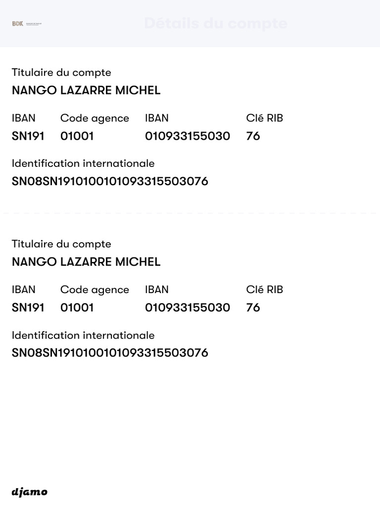 Détails du compte Nango Lazare Michel | PDF