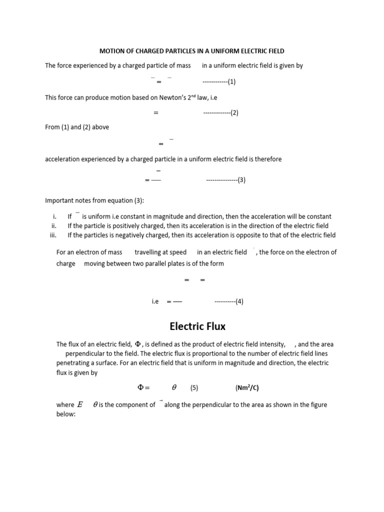 Charged Particle Motion in Electric Fields | PDF | Electric Field | Flux