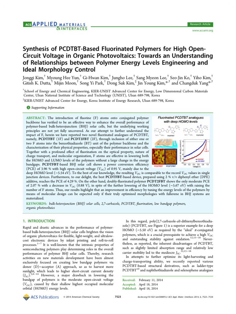 Fluorinated PCDTBT Polymers for Solar Cells | PDF | Polymers | Chemistry