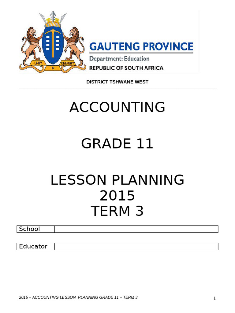 Grade 11 Accounting Lesson Plan Term 3 | PDF | Value Added Tax ...