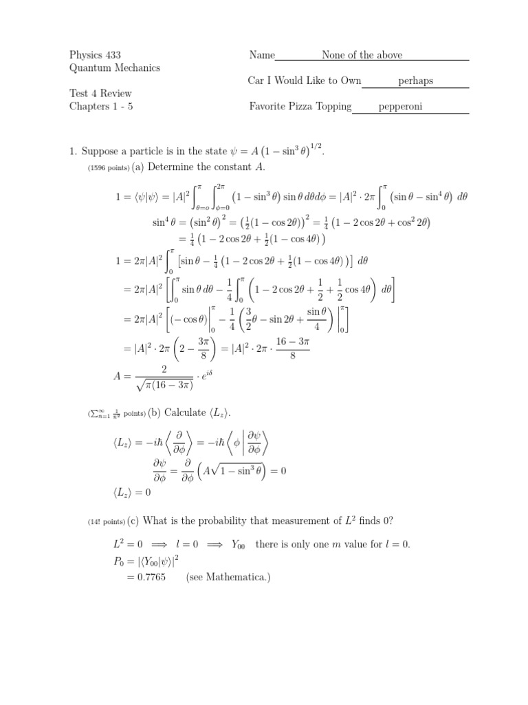 Quantum Mechanics Test 4 Review | PDF | Mathematical Physics | Applied ...
