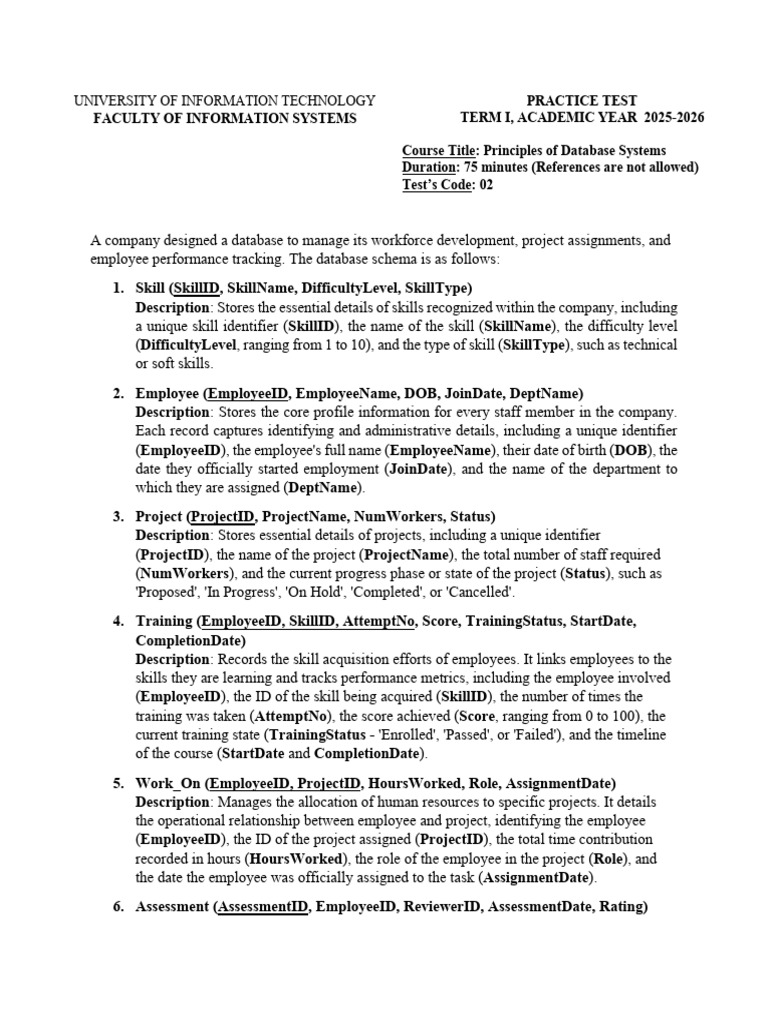 Database Systems Practice Test 2025-2026 | PDF | Sql | Information ...