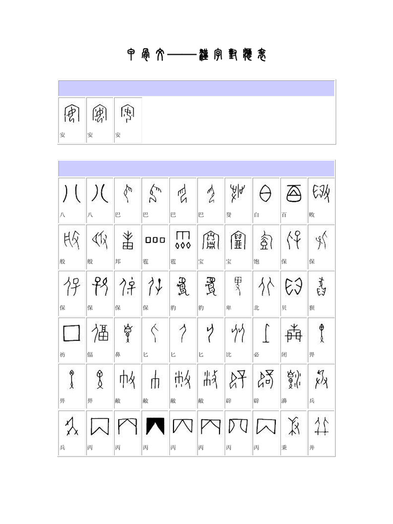 甲骨文 汉字对应表 | PDF