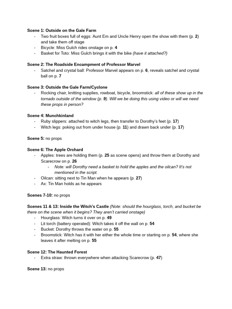 Wizard of Oz Scene Props Breakdown | PDF