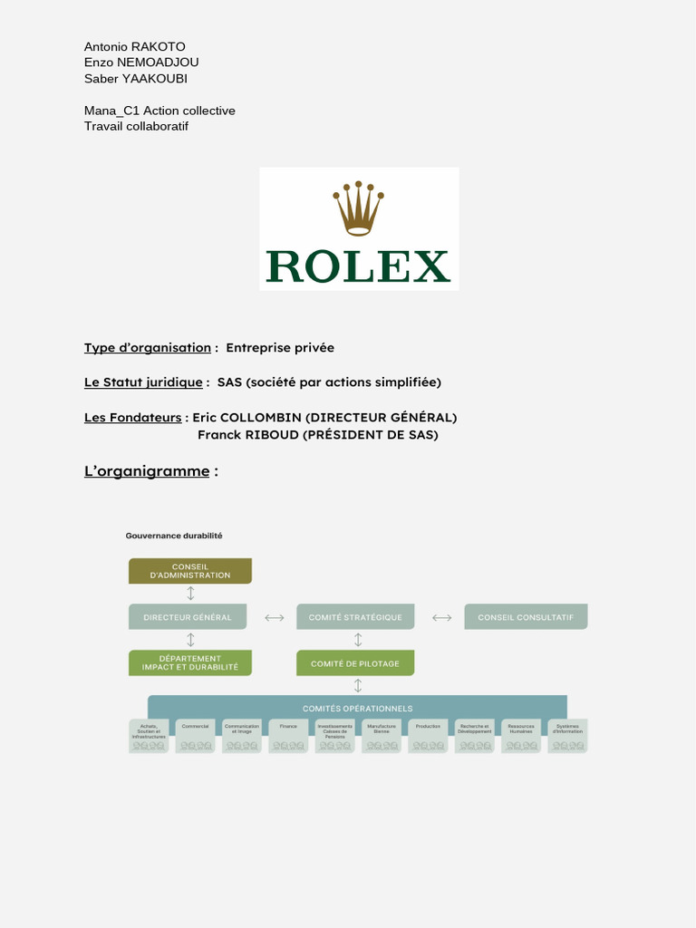 Présentation de Rolex : Organisation et Performances | PDF