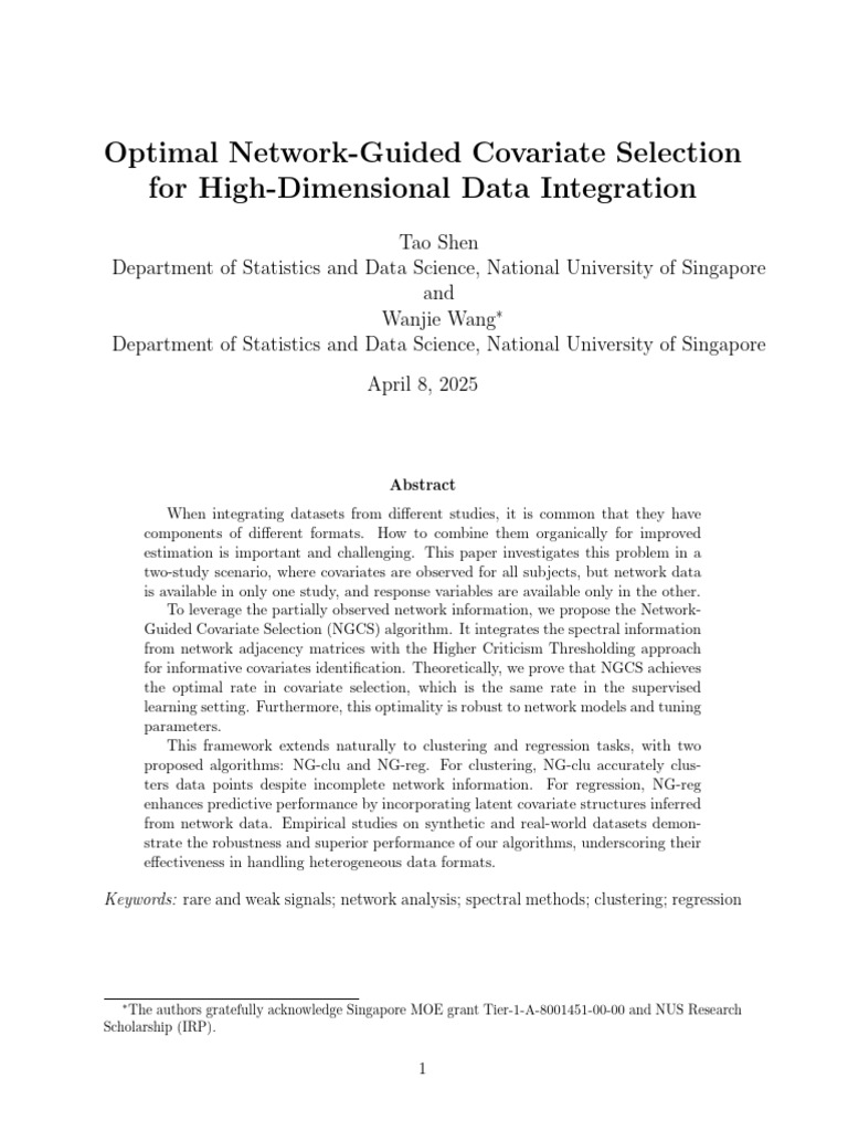 Optimal Network-Guided Covariate Selection for High Dim | PDF ...