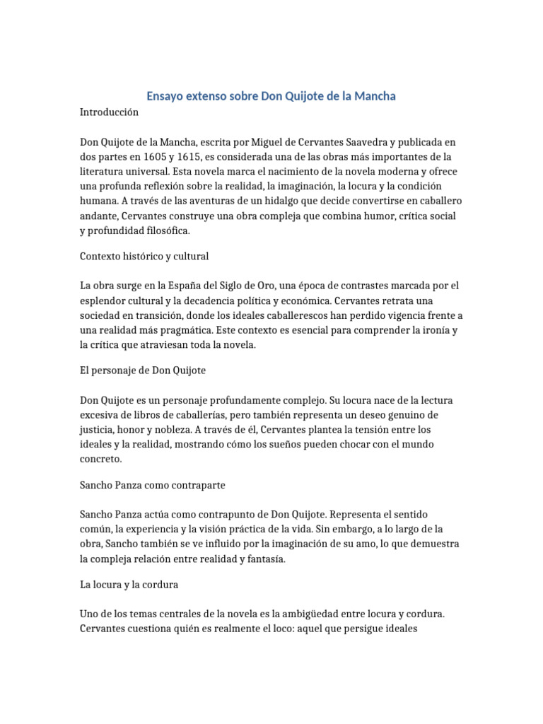 Análisis de Don Quijote de la Mancha | PDF | Don Quijote | Novelas