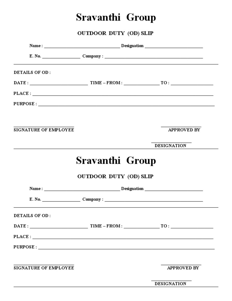 Outdoor Duty Slip Format | PDF