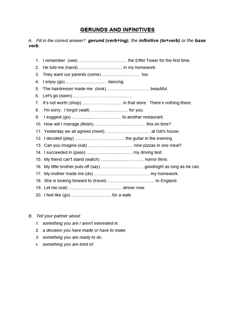 Gerunds and Infinitives Practice Exercises | PDF