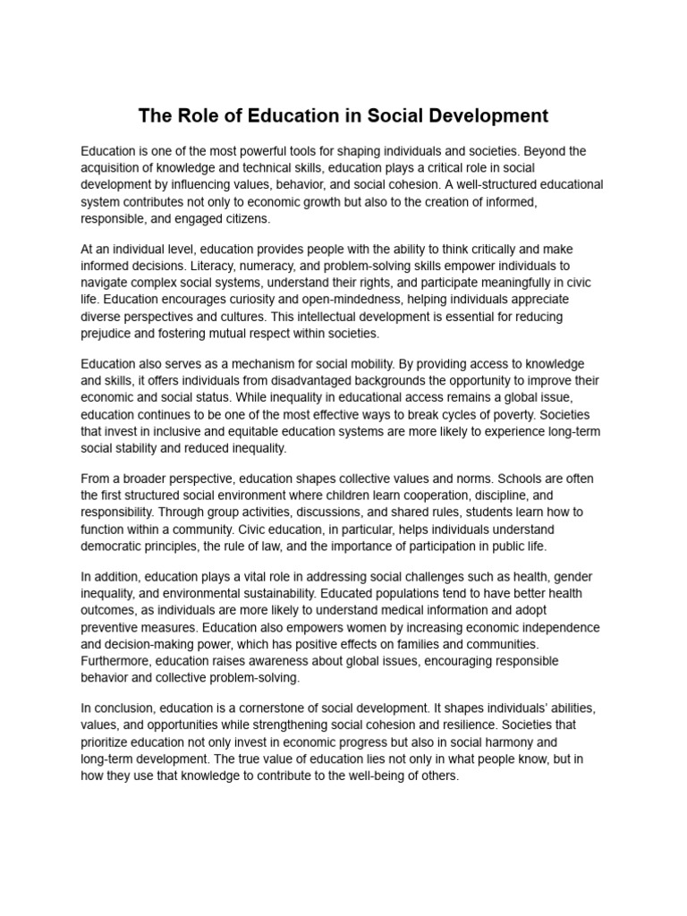 The Role of Education in Social Development | PDF | Social Inequality ...