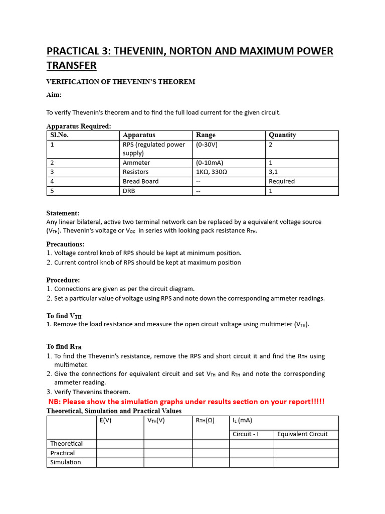Thevenin, Norton & Power Transfer Lab | PDF | Electrical Network | Resistor