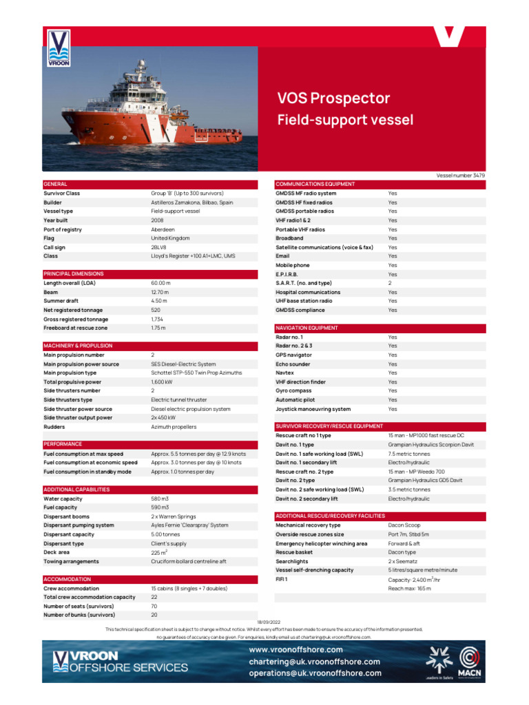 VOS Prospector Technical Specifications | PDF | Shipping | Ships