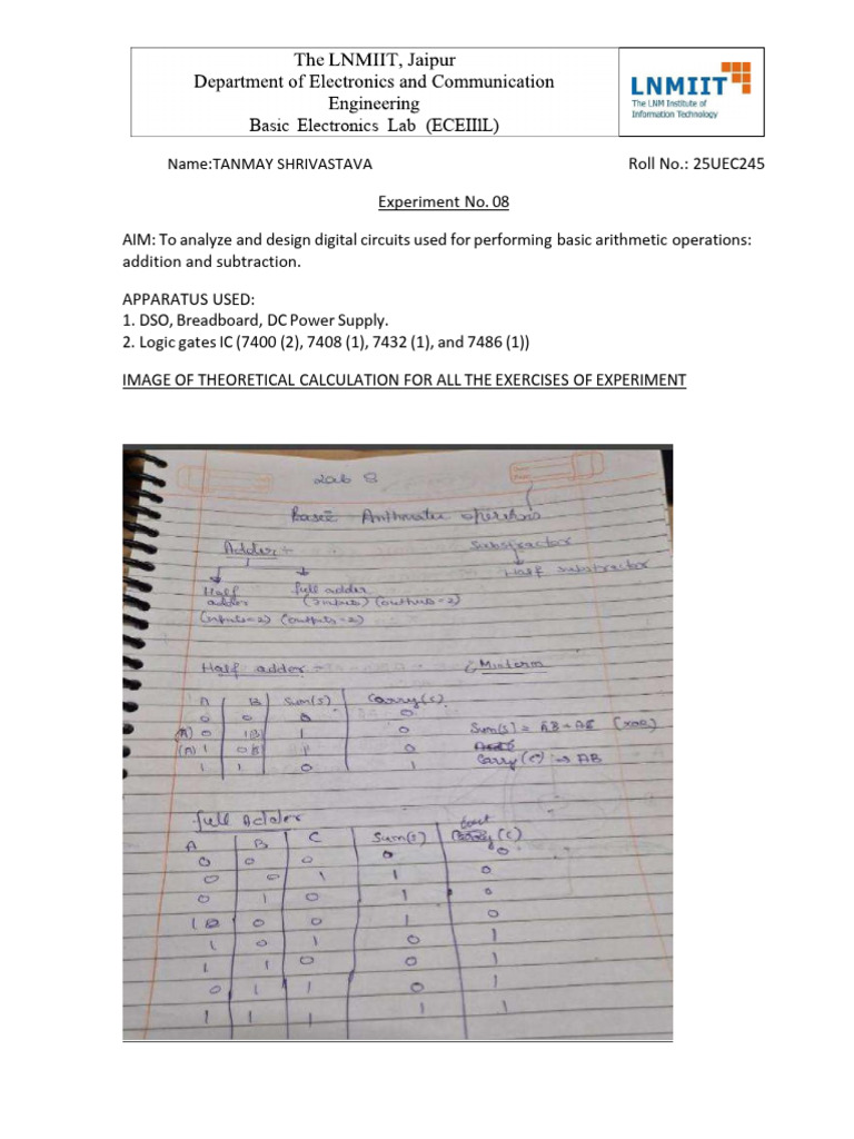 25UEC245 Experiment 08 | PDF | Electronics | Electrical Engineering