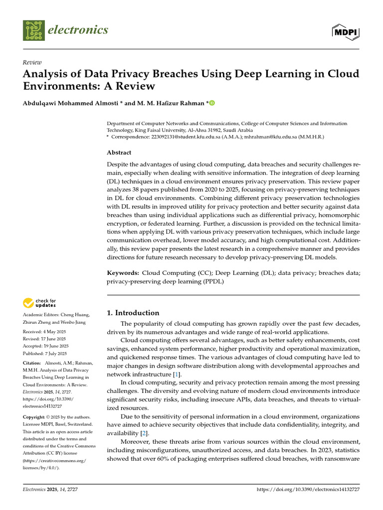 Deep Learning for Cloud Data Privacy | PDF | Cloud Computing | Security