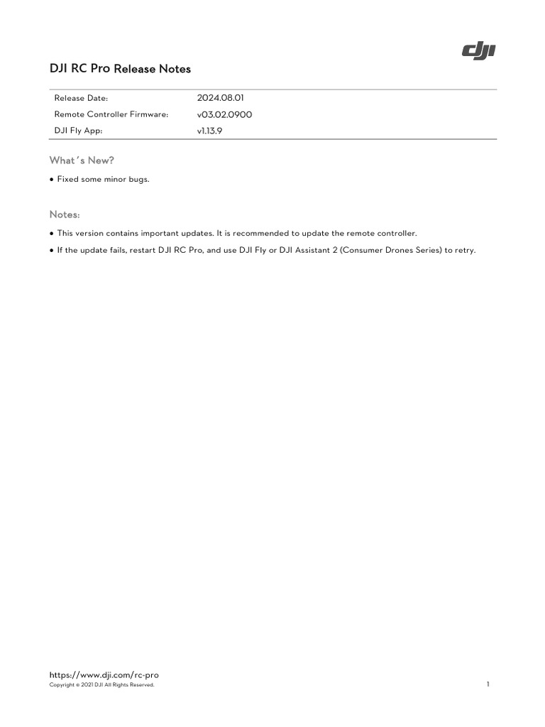 DJI RC Pro Release Notes en 20240801 | PDF | Consumer Electronics