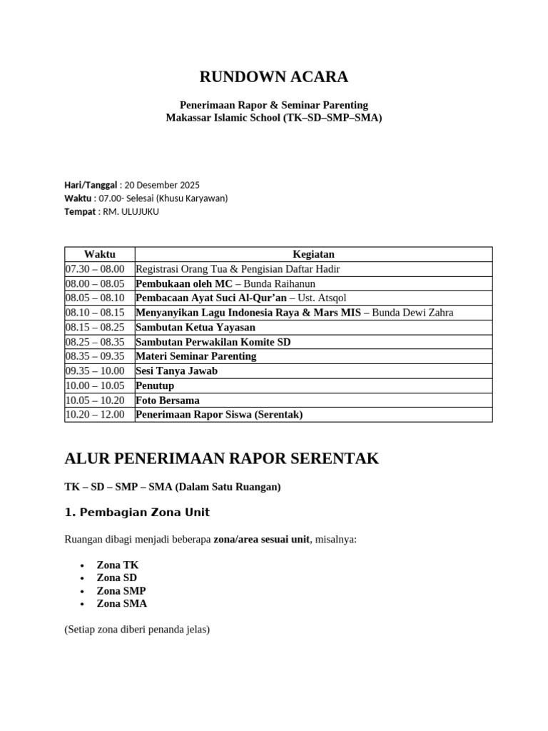 Penerimaan Rapor & Seminar Parenting MIS | PDF