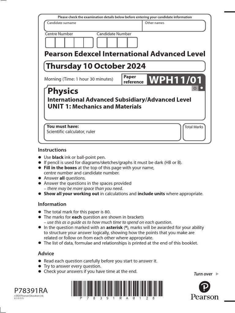 Physics IAL Mechanics Exam Paper 2024 | PDF | Lever | Force