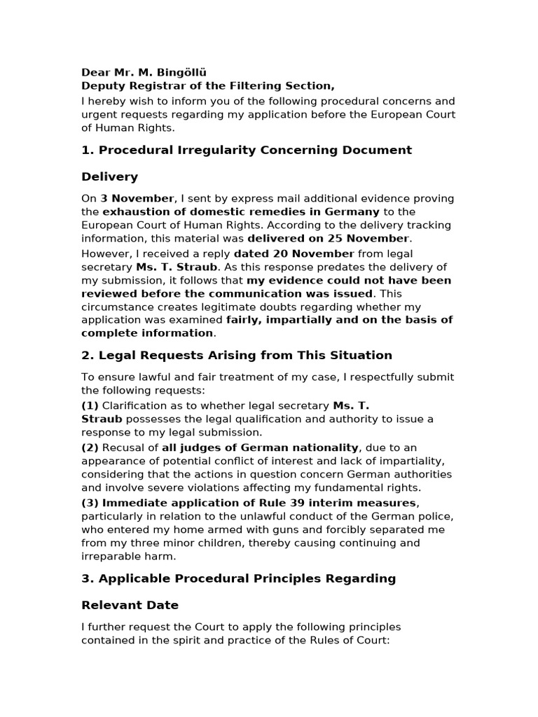 the European Court of Human Rights Issued Its Response Prior to the ...