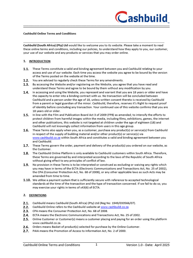 Cashbuild Online Terms and Conditions | PDF | Http Cookie | Legal Liability