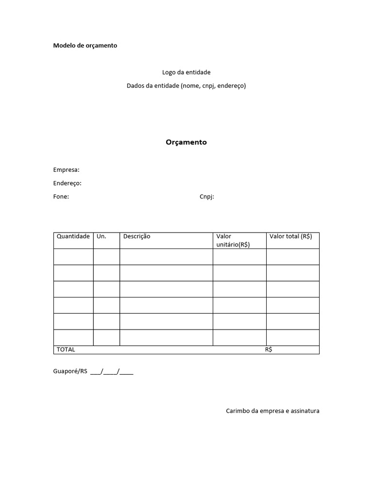 Modelo de Orçamento Empresarial | PDF