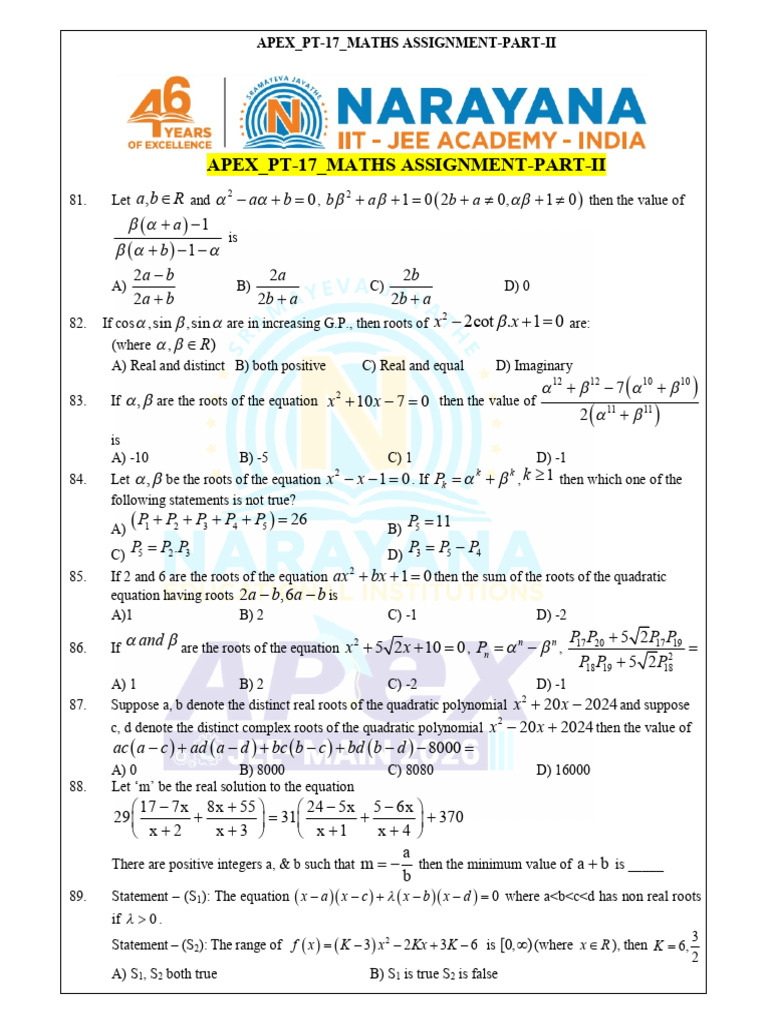 Maths Assignment Part II Solutions | PDF | Quadratic Equation | Equations