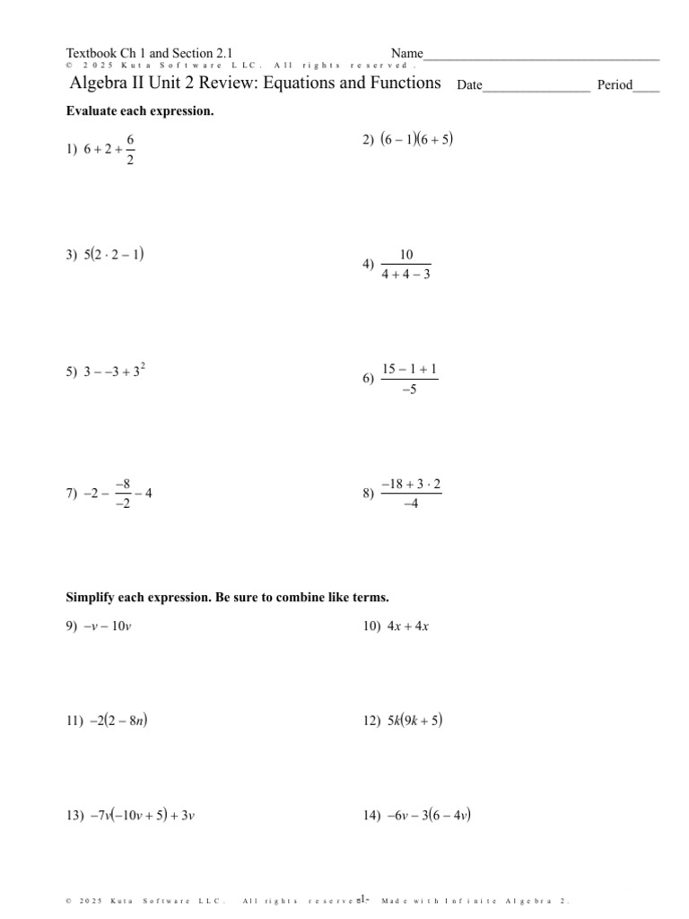 Algebra II Unit 2 Review Worksheet | PDF | Elementary Mathematics ...