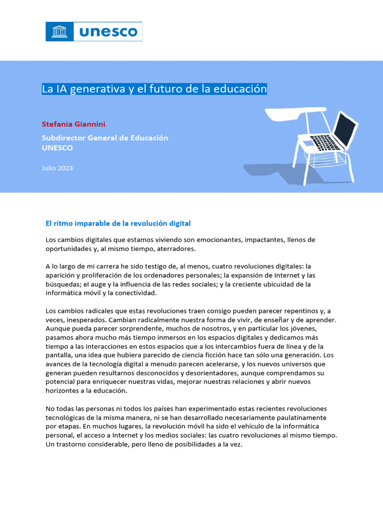 UNESCO. La IA y El Futuro de La Educacion. | PDF | Inteligencia ...