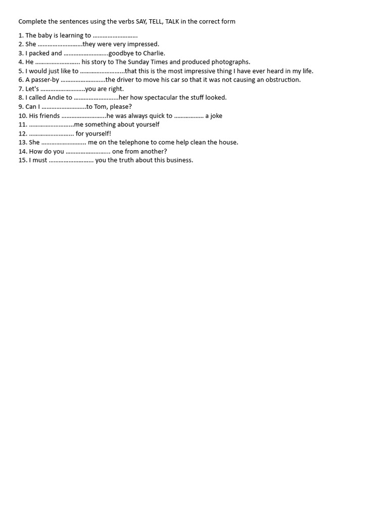 Verb Usage: Say, Tell, Talk Exercises | PDF