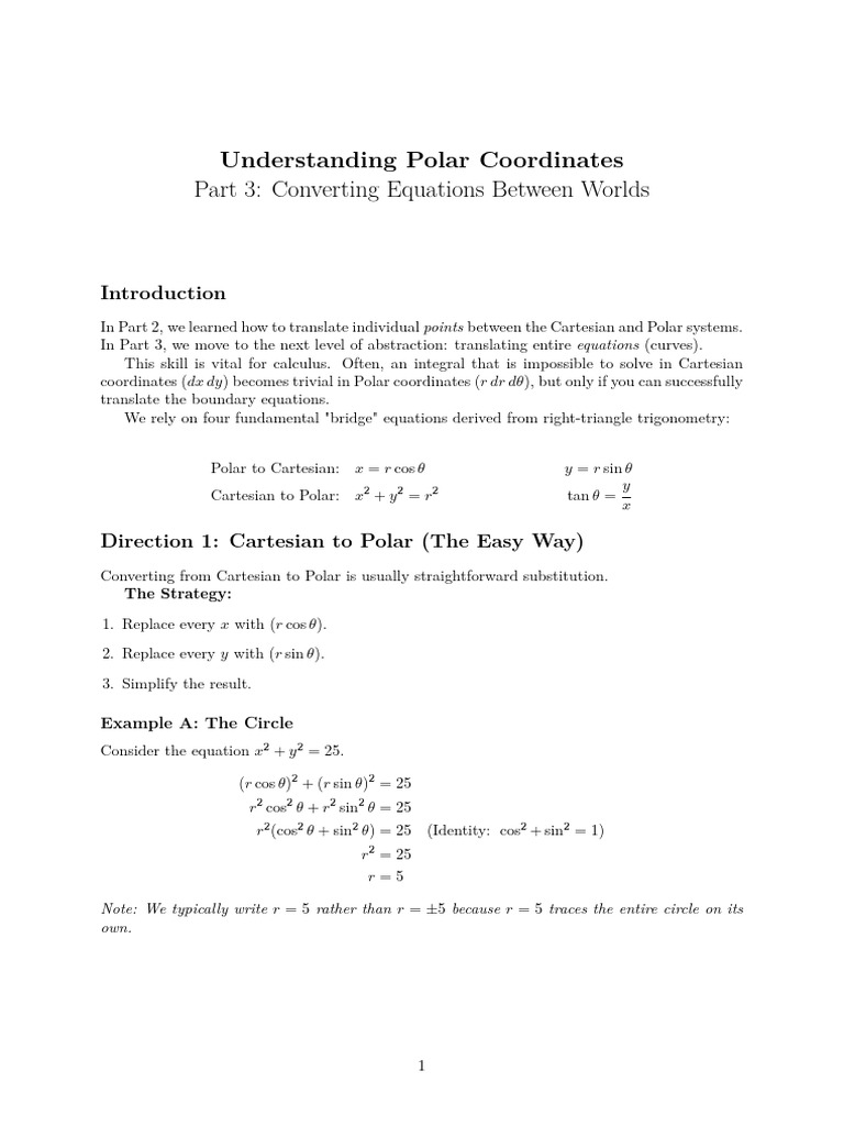 Convert Polar to Cartesian Equations | PDF | Coordinate System | Equations