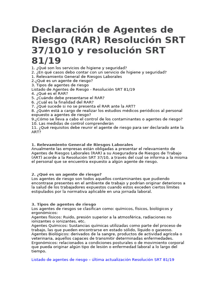 Declaración de Agentes de Riesgo (RAR) | PDF