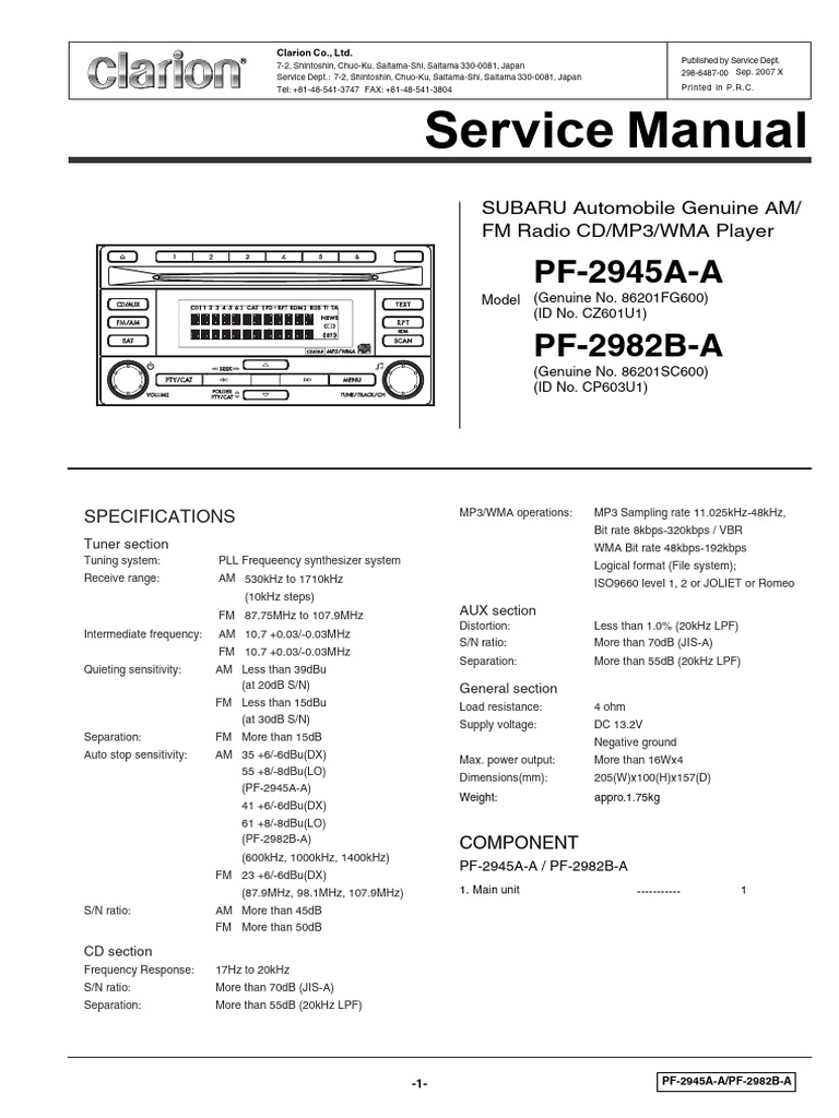 Clarion Pf2945aa 2982ba | PDF | Analog To Digital Converter | Digital ...