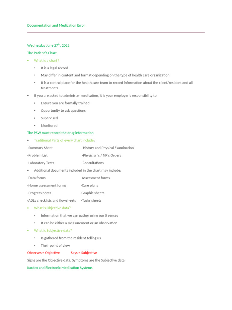 Medication Error Documentation Guide | PDF | Medical Error | Information
